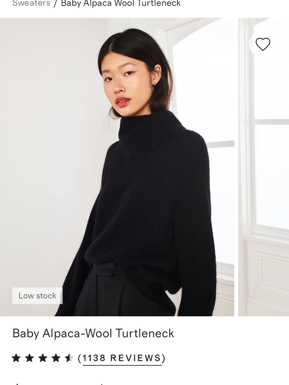 Quince NWOT Baby Alpaca-Wool Turtleneck Sweater - Black